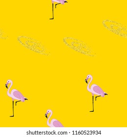 Tropical seamless pattern with flamingos.Summer background with flamingos.