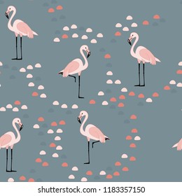 Tropical seamless pattern with flamingos.Summer background with flamingos.