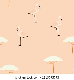 Tropical seamless pattern with flamingos.Summer background with flamingos.