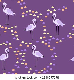 Tropical seamless pattern with flamingos.Summer background with flamingos.