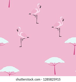 Tropical seamless pattern with flamingos.Summer background with flamingos.