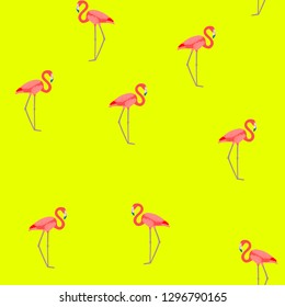 Tropical seamless pattern with flamingos.Summer background with bird. Exotic seamless pattern with pink flamingo.
