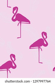 Tropical seamless pattern with flamingos.Summer background with bird. Exotic seamless pattern with pink flamingo.