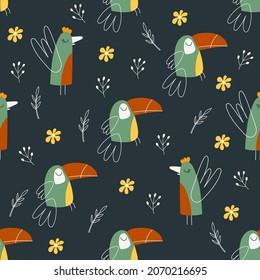 Tropical Seamless Pattern with floral elements. Vector illustration.