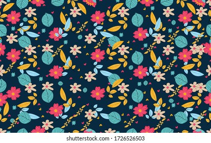 Tropical seamless pattern with flower and exotic leaves. Vector illustration