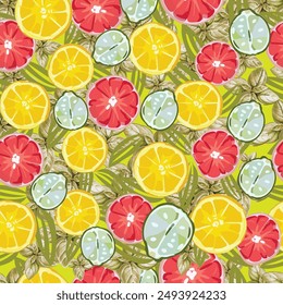 Tropical seamless pattern with fruit repeated background. Vector bright print for fabric or wallpaper. 