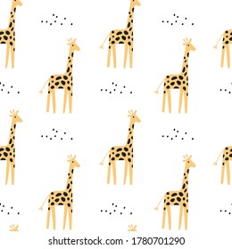 Tropical seamless pattern with giraffe. Vector illustration