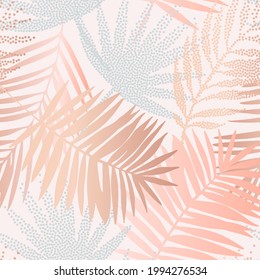 Tropical seamless pattern with gradient dotted palm leaves silhouettes. Jungle stipple vector art. Luxury half tone art. Exotic background for summer design, swimwear, t-shirt, fabric, wallpaper