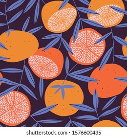 Tropical seamless pattern with grapefruit. Fruit repeated background. Vector bright print for fabric or wallpaper. 