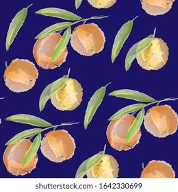Tropical seamless pattern with grapefruit, mandarin or orange, imitation of watercolor, hand drawing. Fruit texture. Vector vibrant citrus print for fabric or wallpaper.