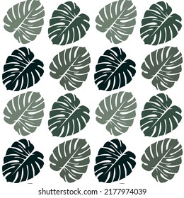 Tropical seamless pattern. Green bright and dark  monstera leaves in different direction on white background. Vector illustration.