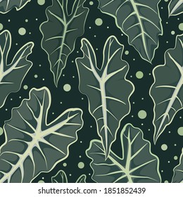Tropical seamless pattern green leaves background. Vector set of exotic tropical garden for holiday invitations, greeting card and fashion design.
