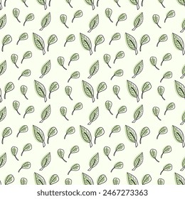 Tropical seamless pattern with green leaves. Vector hand drawing. Summer repeated background. Designs for textiles 