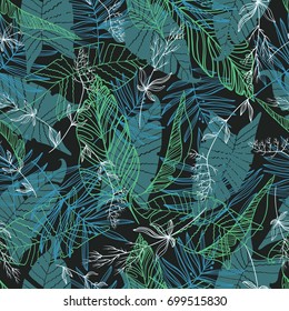 Tropical seamless pattern with green leaves