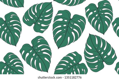 Tropical seamless pattern with green monstera. Vector illustrations