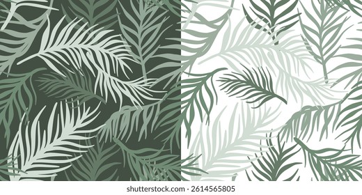Tropical seamless pattern with green palm leaves. Summer exotic background. Foliage nature print for textile, paper, fabric, design. Vector graphics
