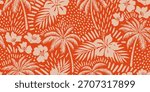 Tropical seamless pattern with hand drawn palm trees. Hawaiian florals summer background for fabric, textiles, clothing, poster, cover, decoration, banner, wallpaper, interior. Vector illustration.