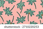 Tropical seamless pattern with hand drawn palm trees. Hawaiian florals summer background for fabric, textiles, clothing, poster, cover, decoration, banner, wallpaper, interior. Vector illustration.