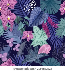 Tropical seamless pattern, hand drawn vector illustration