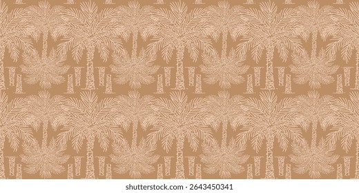 Tropical seamless pattern with hand drawn palm trees. Hawaiian florals summer background for fabric, textiles, clothing, poster, cover, decoration, banner, wallpaper, interior. Vector illustration.
