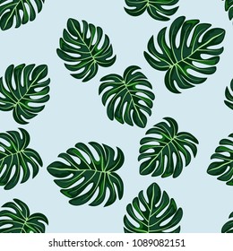 Tropical seamless pattern with leaves.