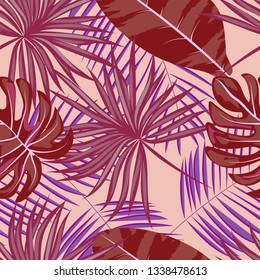 Tropical seamless pattern with leaves.