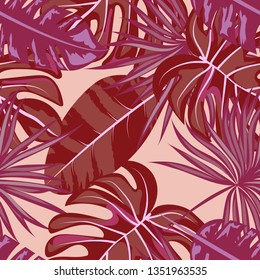 Tropical seamless pattern with leaves.