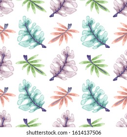 Tropical seamless pattern with tropical leaves