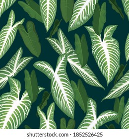 Tropical seamless pattern leaves background. Vector set of exotic tropical garden for holiday invitations, greeting card and fashion design.