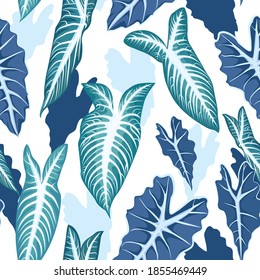 Tropical seamless pattern leaves background. Vector set of exotic tropical garden for holiday invitations, greeting card and fashion design.