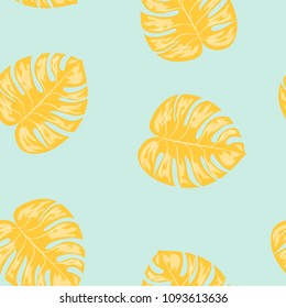 Tropical seamless pattern with leaves. Beautiful tropical isolated leaves. Fashionable summer background with leaves for fabric, wallpaper, paper, covers.