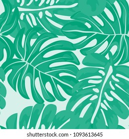 Tropical seamless pattern with leaves. Beautiful tropical isolated leaves. Fashionable summer background with leaves for fabric, wallpaper, paper, covers.