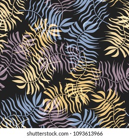 Tropical seamless pattern with leaves. Beautiful tropical isolated leaves. Fashionable summer background with leaves for fabric, wallpaper, paper, covers.