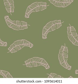 Tropical seamless pattern with leaves. Beautiful tropical isolated leaves. Fashionable summer background with leaves for fabric, wallpaper, paper, covers.