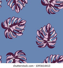 Tropical seamless pattern with leaves. Beautiful tropical isolated leaves. Fashionable summer background with leaves for fabric, wallpaper, paper, covers.