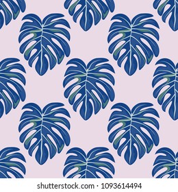 Tropical seamless pattern with leaves. Beautiful tropical isolated leaves. Fashionable summer background with leaves for fabric, wallpaper, paper, covers.