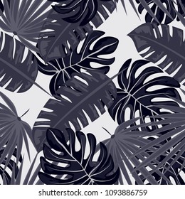 Tropical seamless pattern with leaves. Beautiful tropical isolated leaves. Fashionable summer background with leaves for fabric, wallpaper, paper, covers.