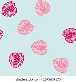 Tropical seamless pattern with leaves. Beautiful tropical isolated leaves. Fashionable summer background with leaves for fabric, wallpaper, paper, covers.
