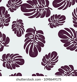 Tropical seamless pattern with leaves. Beautiful tropical isolated leaves. Fashionable summer background with leaves for fabric, wallpaper, paper, covers.