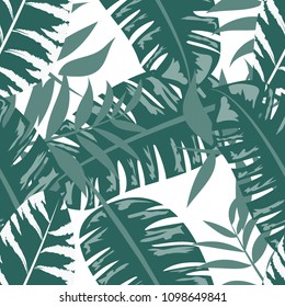 Tropical seamless pattern with leaves. Beautiful tropical isolated leaves. Fashionable summer background with leaves for fabric, wallpaper, paper, covers.