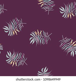Tropical seamless pattern with leaves. Beautiful tropical isolated leaves. Fashionable summer background with leaves for fabric, wallpaper, paper, covers.