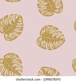 Tropical seamless pattern with leaves. Beautiful tropical isolated leaves. Fashionable summer background with leaves for fabric, wallpaper, paper, covers.