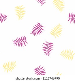 Tropical seamless pattern with leaves. Beautiful tropical isolated leaves. Fashionable summer background with leaves for fabric, wallpaper, paper, covers.