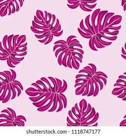 Tropical seamless pattern with leaves. Beautiful tropical isolated leaves. Fashionable summer background with leaves for fabric, wallpaper, paper, covers.