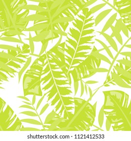 Tropical seamless pattern with leaves. Beautiful tropical isolated leaves. Fashionable summer background with leaves for fabric, wallpaper, paper, covers.