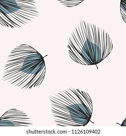 Tropical seamless pattern with leaves. Beautiful tropical isolated leaves. Fashionable summer background with leaves for fabric, wallpaper, paper, covers.