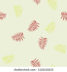 Tropical seamless pattern with leaves. Beautiful tropical isolated leaves. Fashionable summer background with leaves for fabric, wallpaper, paper, covers.