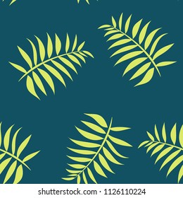 Tropical seamless pattern with leaves. Beautiful tropical isolated leaves. Fashionable summer background with leaves for fabric, wallpaper, paper, covers.