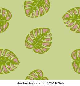 Tropical seamless pattern with leaves. Beautiful tropical isolated leaves. Fashionable summer background with leaves for fabric, wallpaper, paper, covers.
