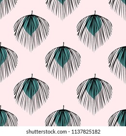 Tropical seamless pattern with leaves. Beautiful tropical isolated leaves. Fashionable summer background with leaves for fabric, wallpaper, paper, covers.